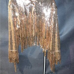 Fashion Nova Gold Sequin Fringe Jacket